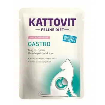 KATTOVIT Feline Diet Nassfutter Katze Gastro Adult Lachs und Reis 24x85 g