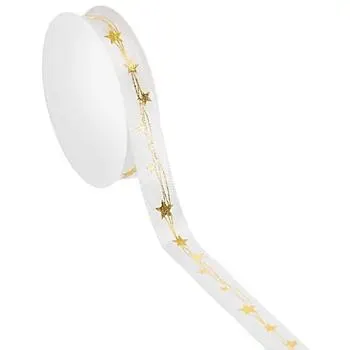 Stoffband "Sterne", creme-gold, 15 mm, 5 m