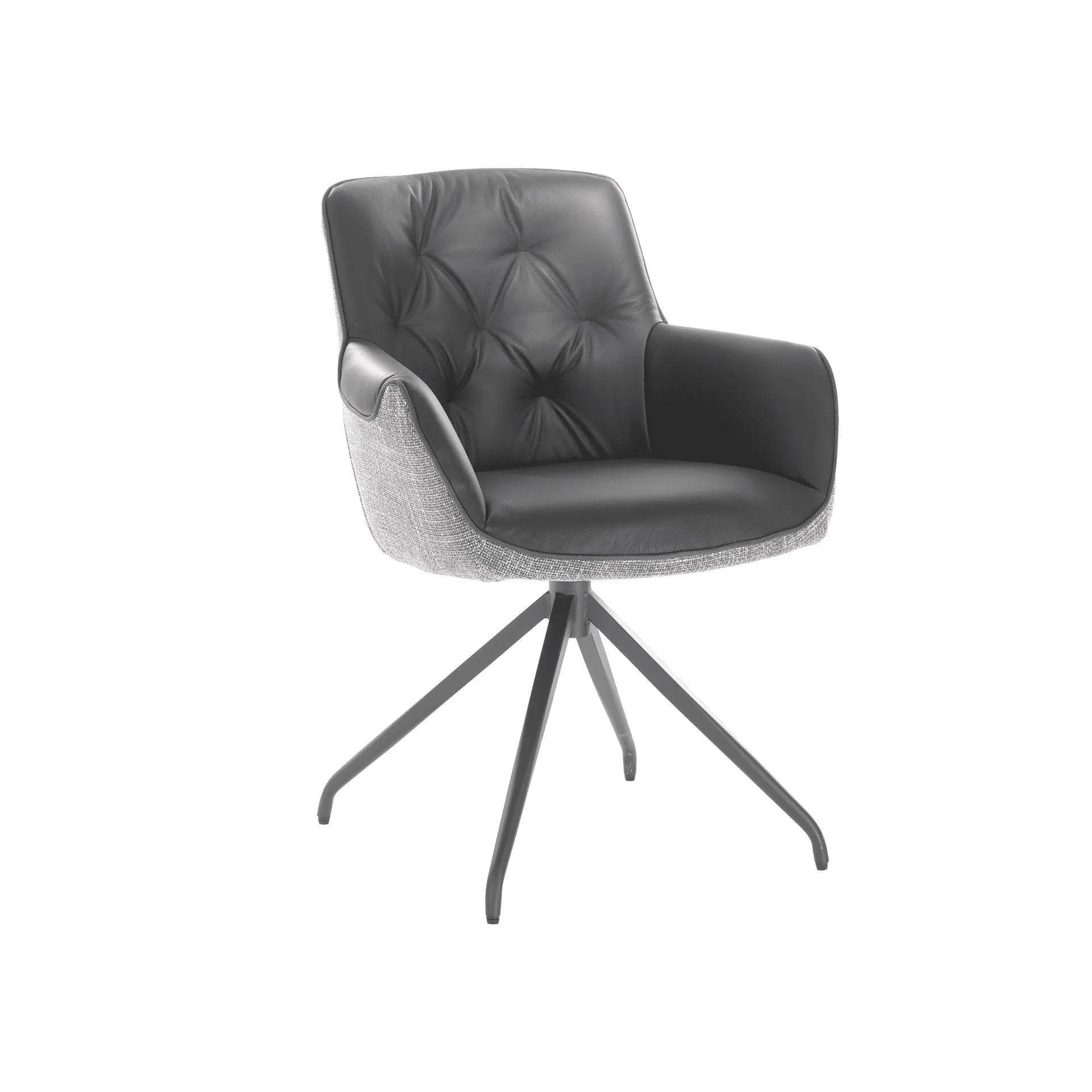 Armlehnstuhl Valerie Bezug Leder Charcoal Gestell Schwarz