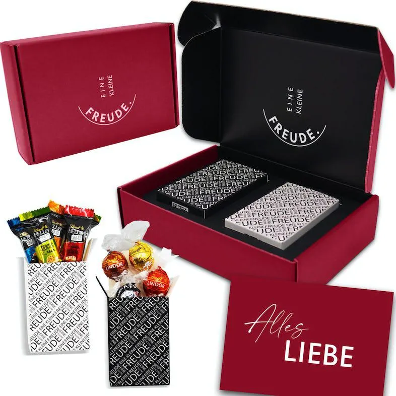 EINE KLEINE FREUDE. | Einzigartige „ALLES LIEBE“ Geschenkbox mit feinster Lindt Schokolade, Hello Pralinen & Grußkarte