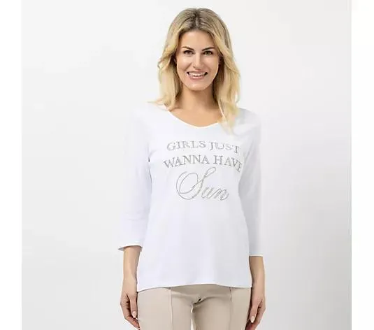 Wählen Sie Ihre Variante: SCHIFFHAUER MUNICH® Shirt 3/4-Arm V-Ausschnitt mit Strassschrift figurumspielend