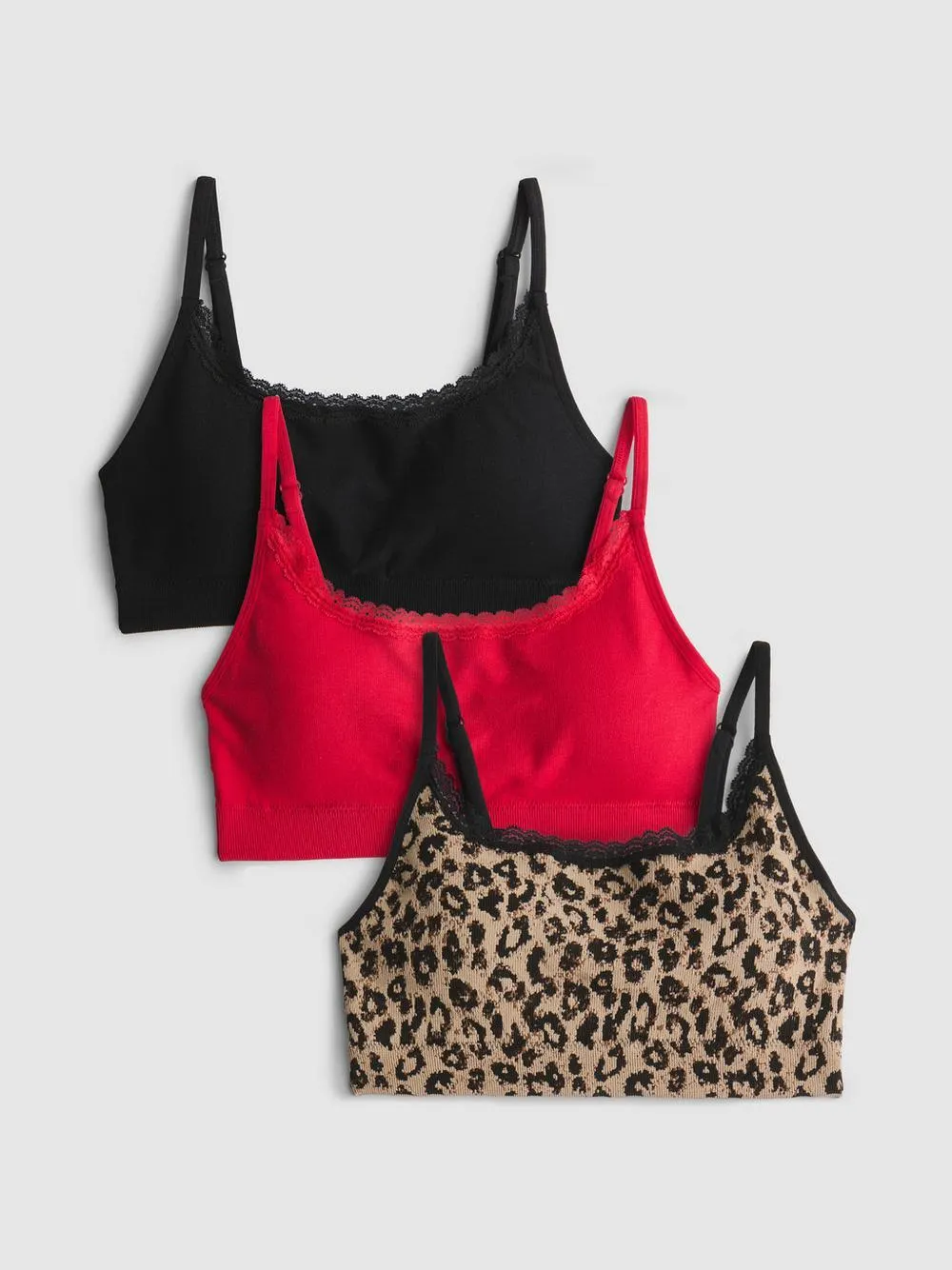 3pk Seamless Lace Trim Cropped Bralette