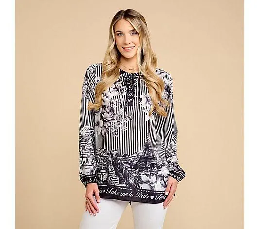 SCHIFFHAUER MUNICH® Bluse, 1/1-Arm V-Ausschnitt Bänder zum Binden leger weit