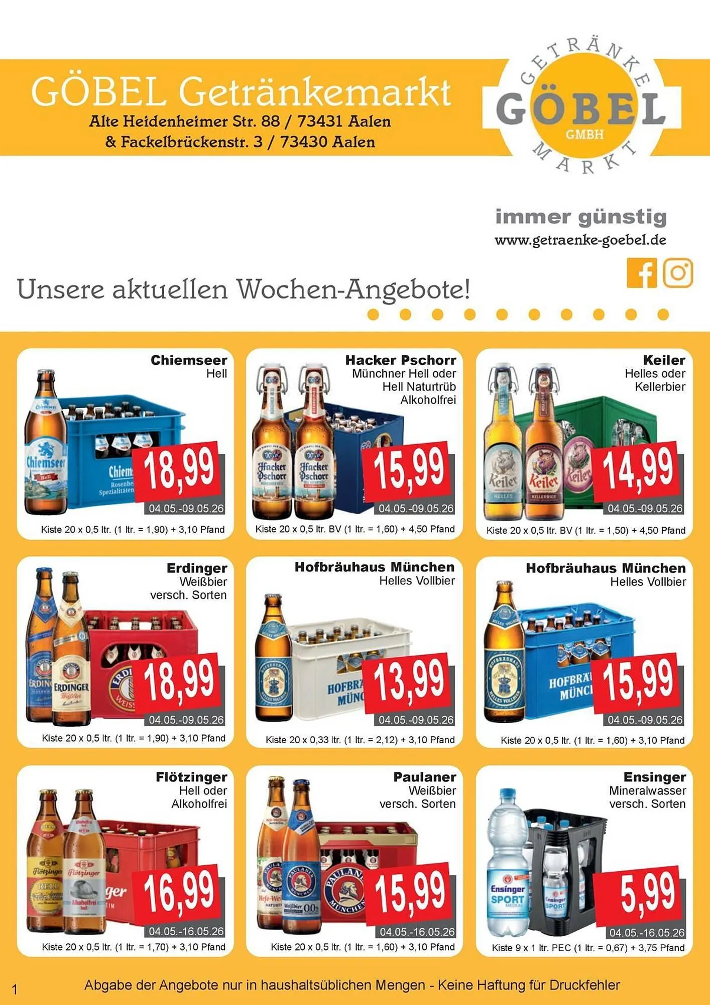 Getränke Göbel Prospekt von 4. Mai bis 16. Mai 2026 - Prospekt seite 1