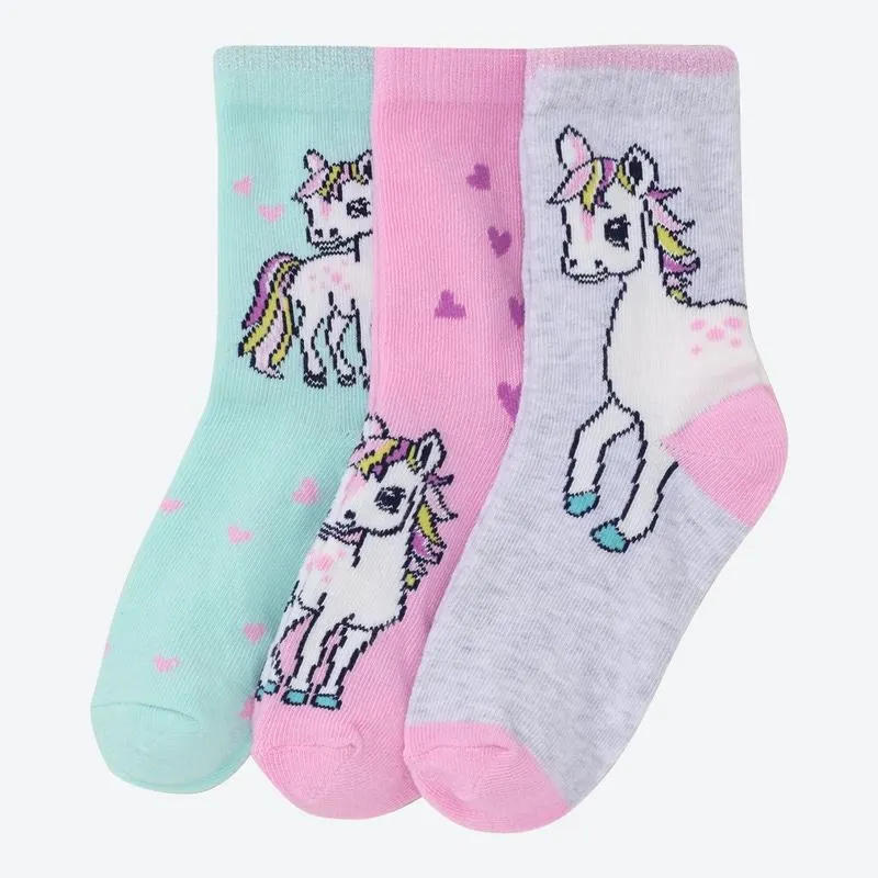 Kinder-Mädchen-Socken mit Pony-Motiven, 3er-Pack