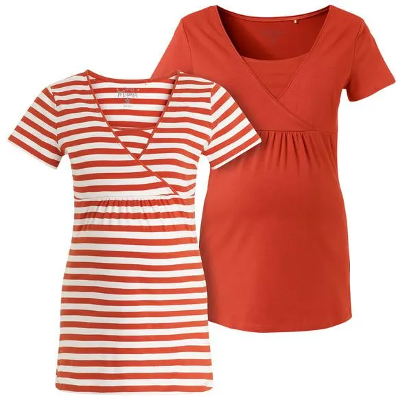 2 Damen Umstands-T-Shirts mit Stillfunktion