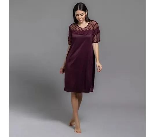 LITTLE ROSE Nachthemd, 1/2-Arm Mikrofaser-Jersey 100cm Länge Mesh & Blumen