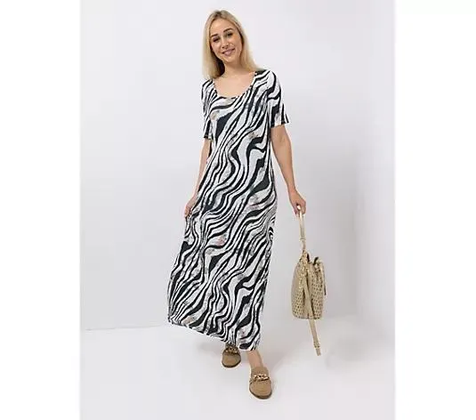 VIA MILANO Maxi-Kleid, 1/2-Arm Jersey-Stretch ausgestellter Saum figurumspielend