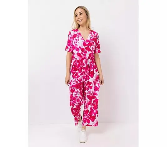 IN-PRINT Jumpsuit 1/2-Arm 7/8-Länge V-Ausschnitt