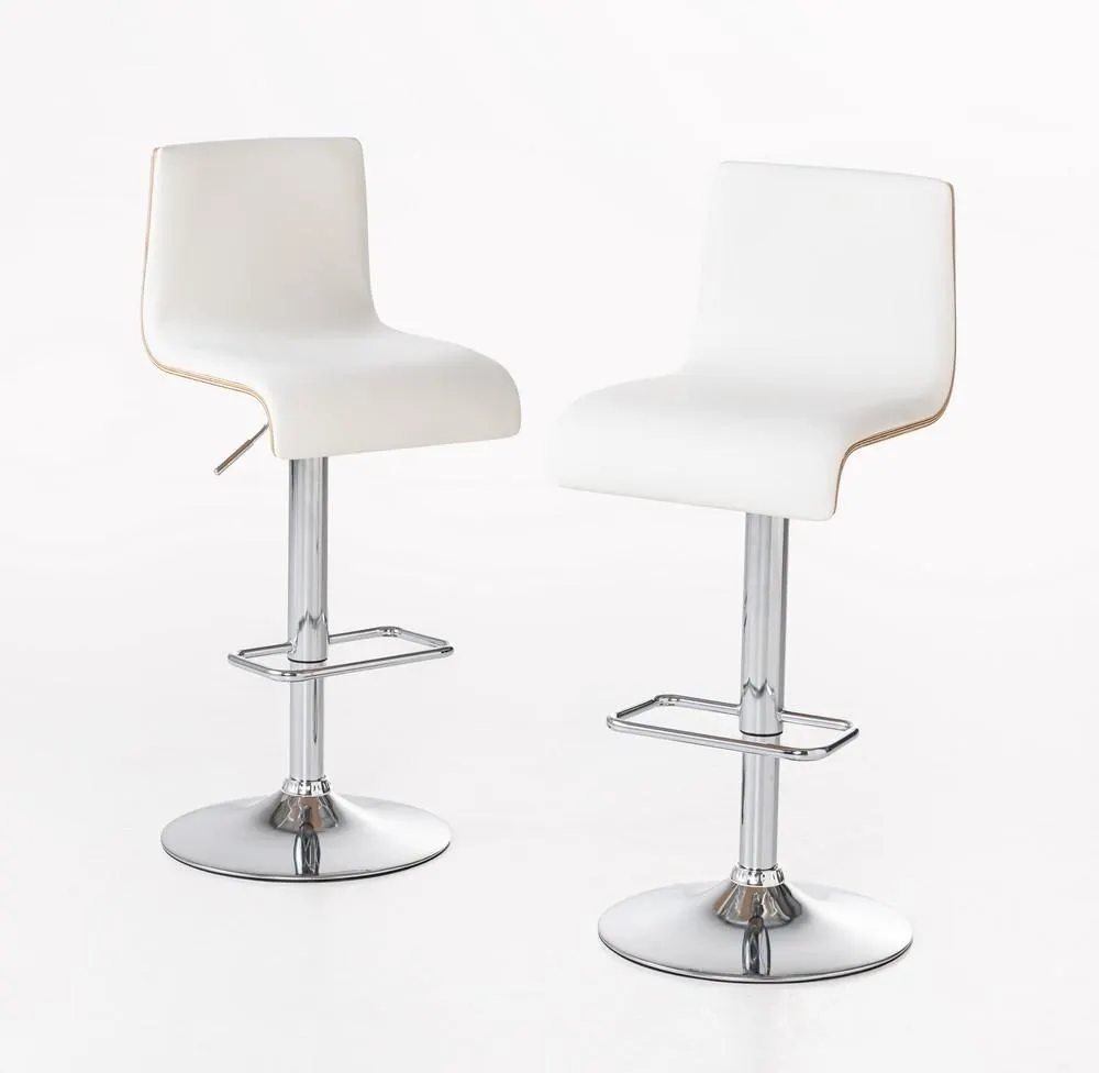 2er-Set Gepolsterter Barstuhl mit Rückenlehne aus hellem Holz, ca. 39,5 x 34 cm - Weiß