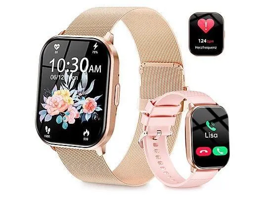 RAYOFI ZL99 Smartwatch Silikon, 22 mm, Gold Smartwatch Damen Herren, Fitness Tracker uhr mit Anruffunktion, 100+ Sportmodi Sportuhr