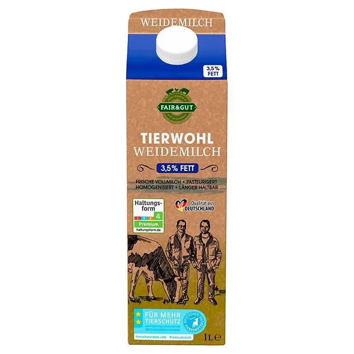 FAIR & GUT Frische Vollmilch 3,5 % 1 l, Tierwohl Weidemilch