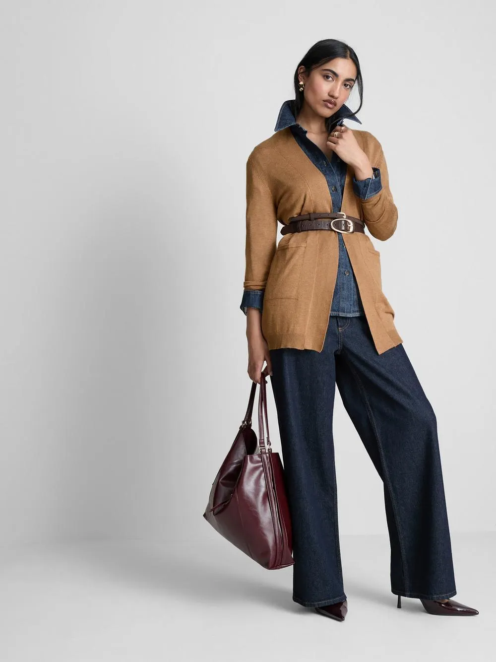 Langer Cardigan mit Wasserfallrevers