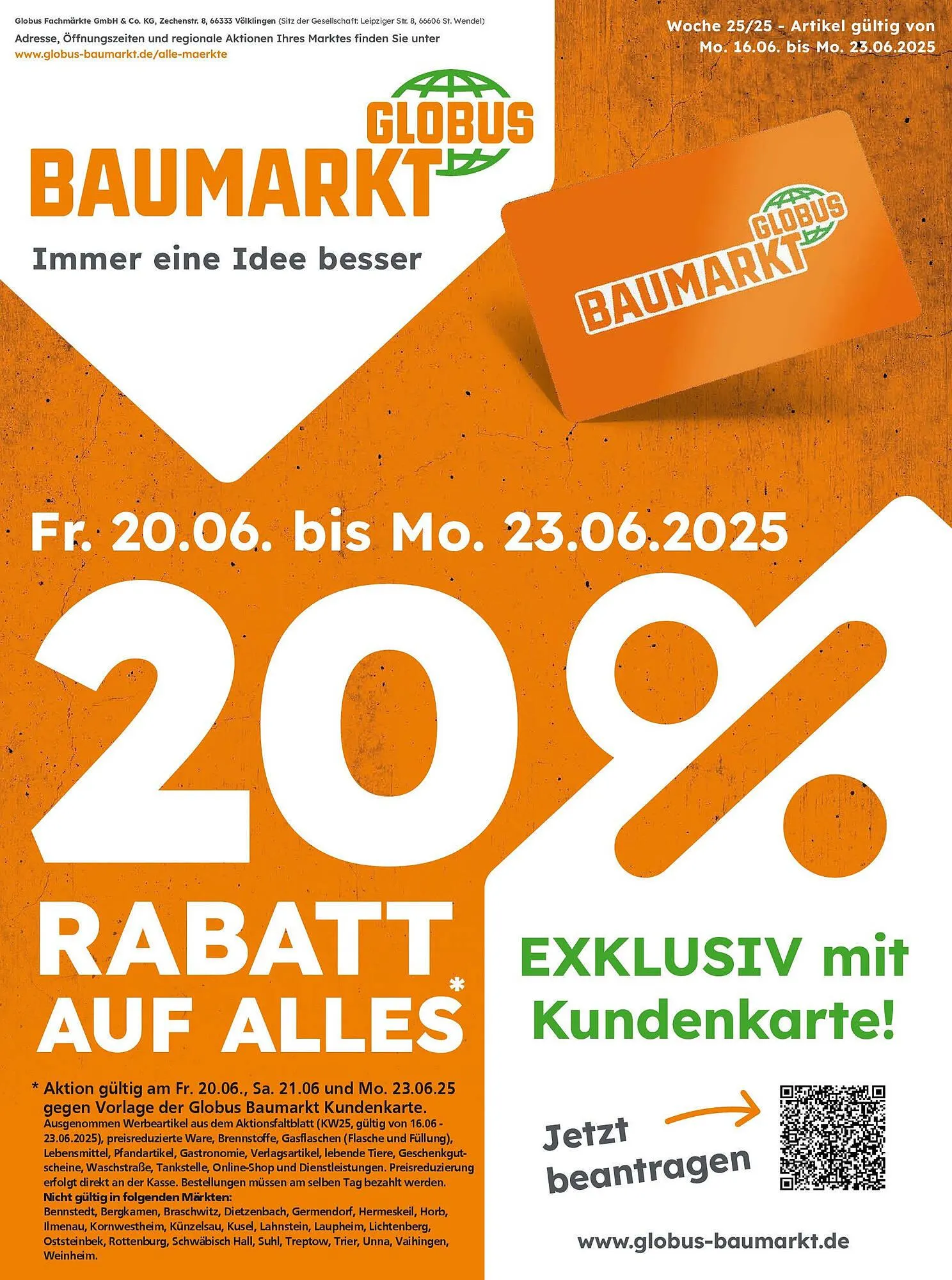 Globus Baumarkt Prospekt von 16. Juni bis 23. Juni 2025 - Prospekt seite 1