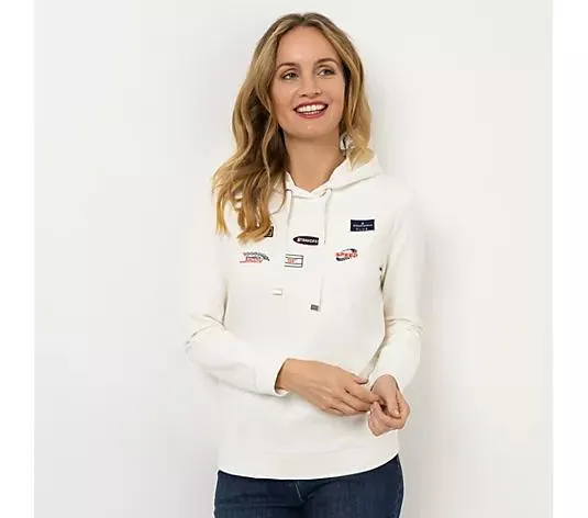 STRANDFEIN Sweatshirt mit Kapuze Logo-Badges figurumspielend