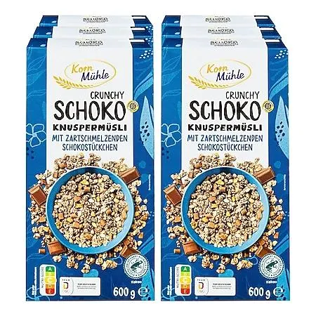 Kornmühle Knusper Müsli Schoko 600 g, 6er Pack
