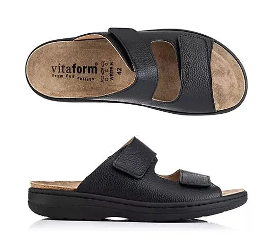 VITAFORM Herren- Pantolette Nappaleder 2 Klettverschlüsse Kontrastnaht