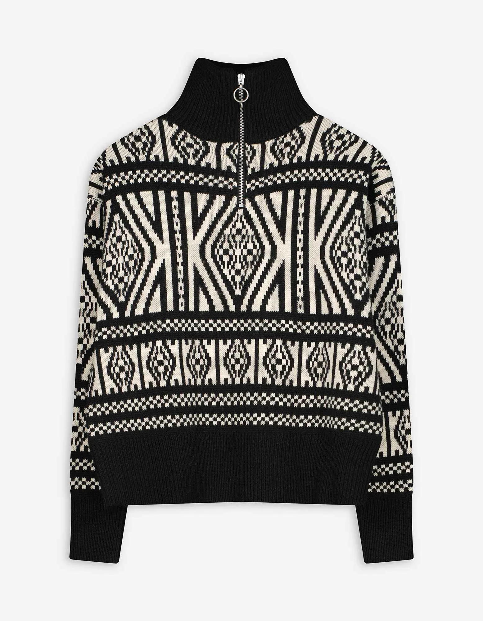 Strickpullover - Jacquard - schwarz