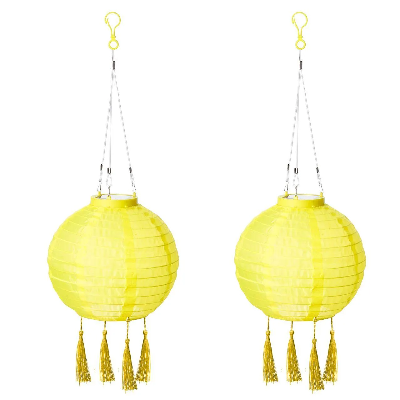 AMARE Solar Lampion XXL 2er Set mit Quasten gelb Ø ca. 20 cm mit 1 warmweißen LED