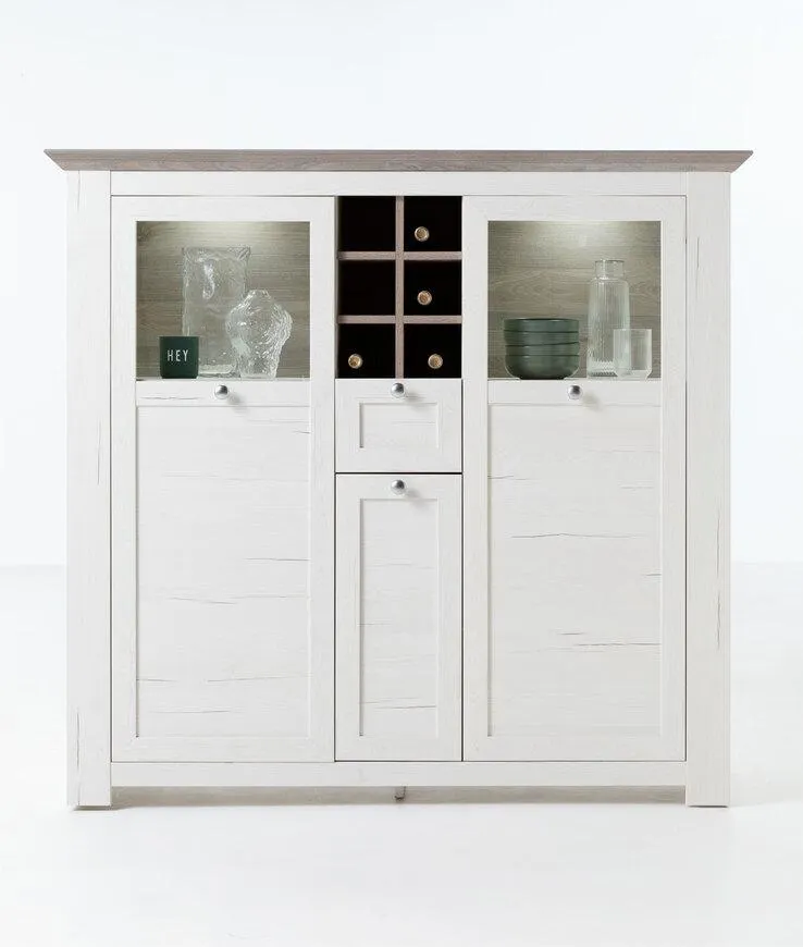 Highboard MARBELLA 144 x 134 cm weiß/ braun