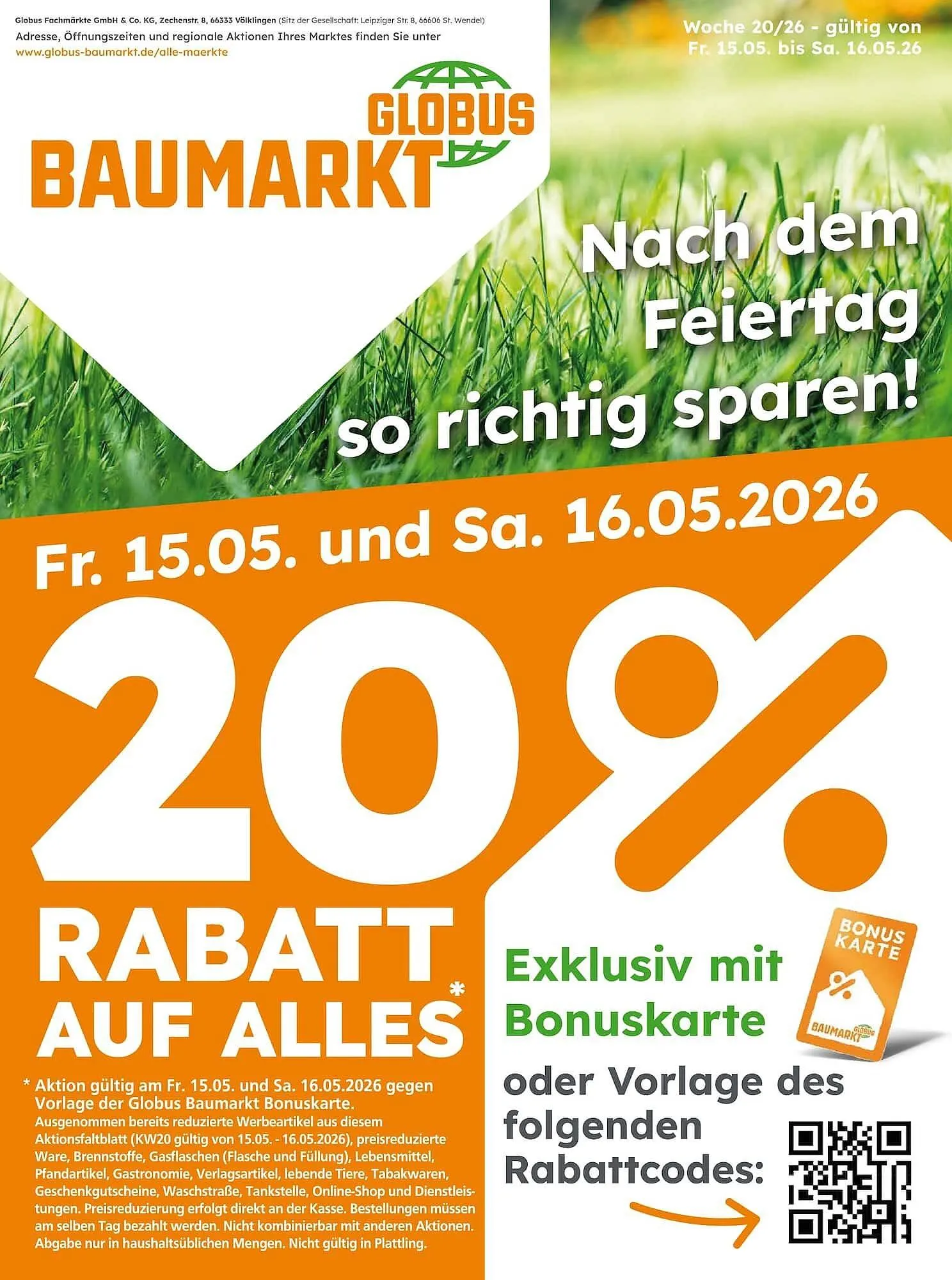 Globus Baumarkt Prospekt von 15. Mai bis 16. Mai 2026 - Prospekt seite 1