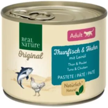 REAL NATURE Original Nassfutter Katze, Adult Thunfisch und Huhn mit Leinöl 6x200 g