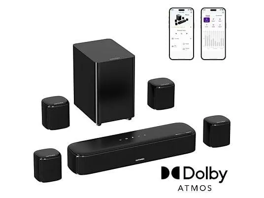 ULTIMEA Aura A60 - 7.1 Soundbar mit Dolby Atmos und Subwoofer, 4 Surround-Lautsprecher, App Steuerung, Soundbar, Schwarz