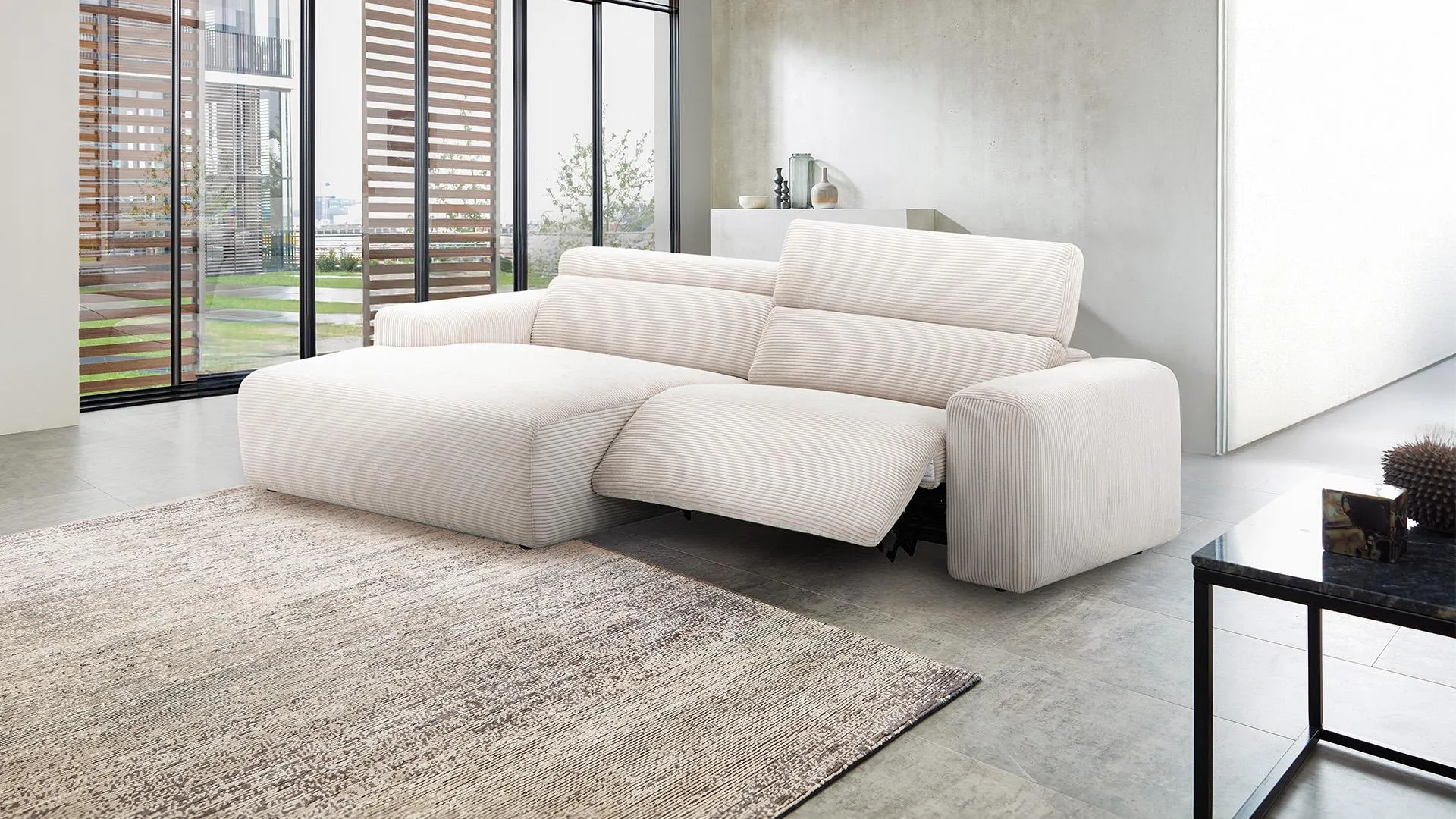 Ecksofa Best Buddy mit motorischer XXL-Relaxfunktion in Trendstoff Cord