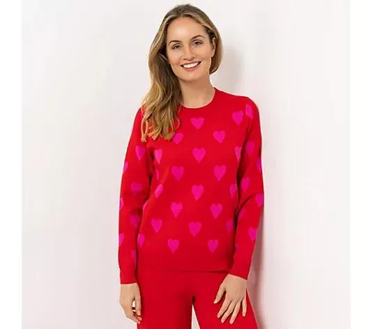 ANNI FOR FRIENDS Pullover, 1/1-Arm Rundhalsausschnitt Jacquard-Strick figurumspielend