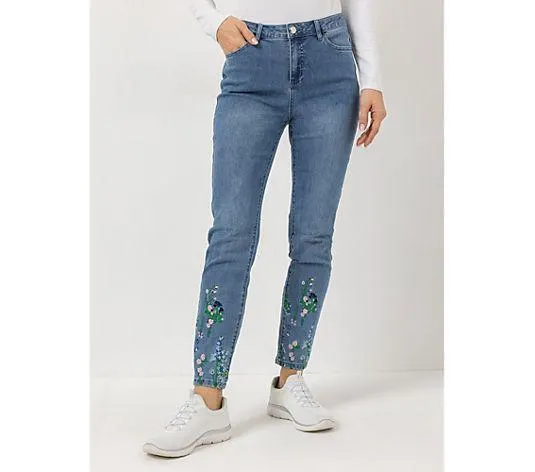 VIA MILANO Jeans,1/1-Länge mehrfarbige Stickerei Mid-Waist 28% recycelte Fasern