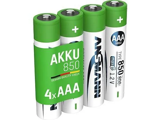 ANSMANN 4er Set NiMH Akku, Nickel-Metallhydrid, 1.2 Volt, 850 mAh