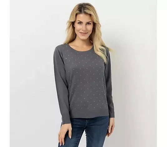 Wählen Sie Ihre Variante: CASHMASOFT Pullover Rundhalsausschnitt Rippbundabschlüsse Strassstein-Design