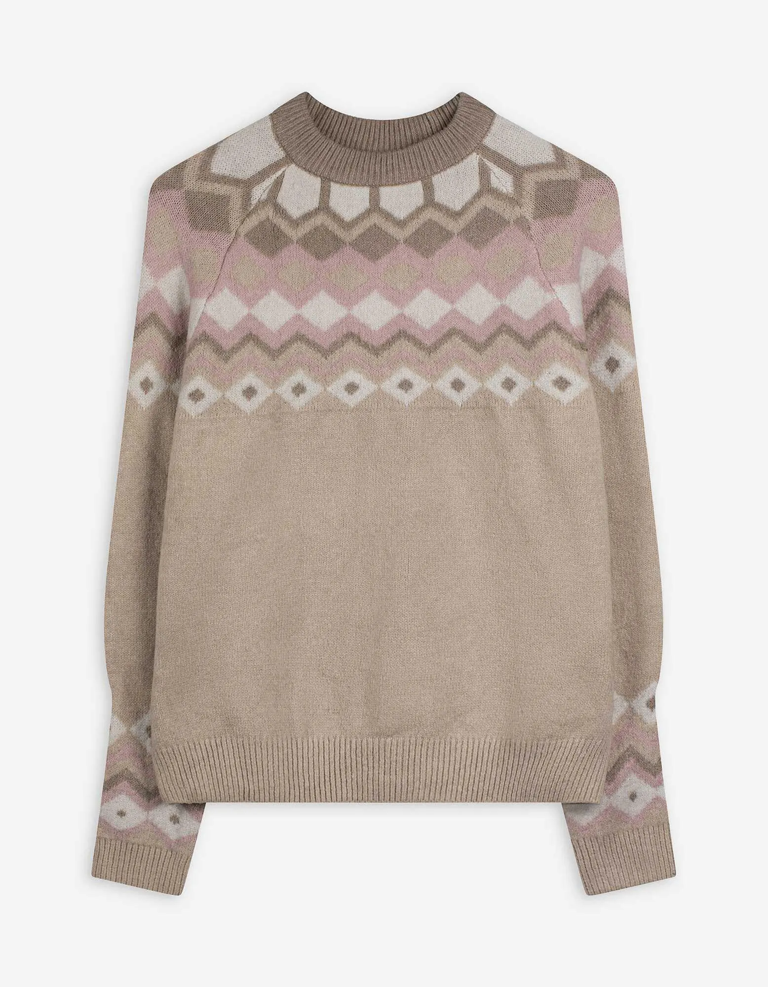 Strickpullover - Karomuster - beige