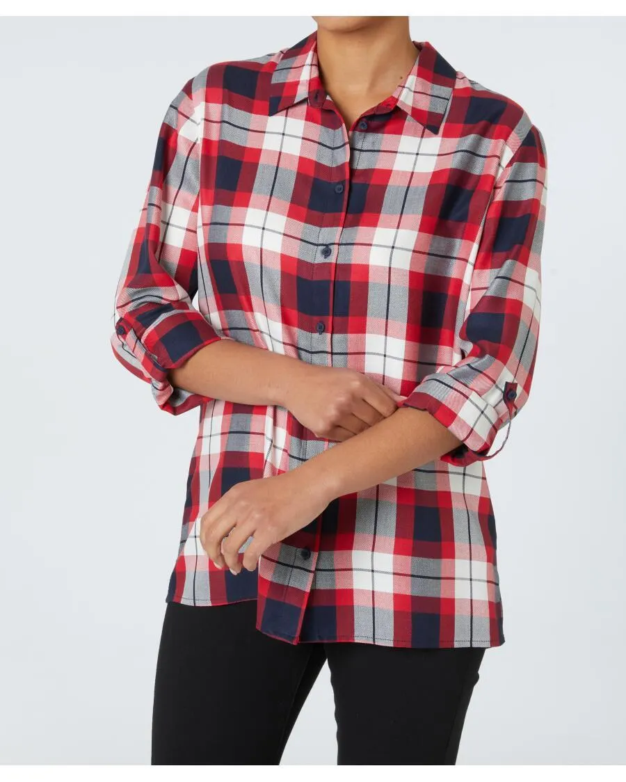 Hemd mit rotem Karomuster Janina, Vokuhila-Saum