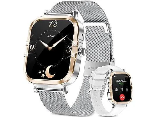 RAYOFI HK82 Smartwatch Silikon/Metall, 240 mm, Roségold/Silber