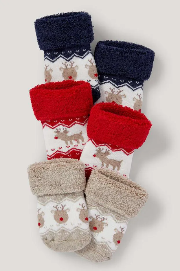 Set van 3 paar - rendier - newbornsokken voor kerst