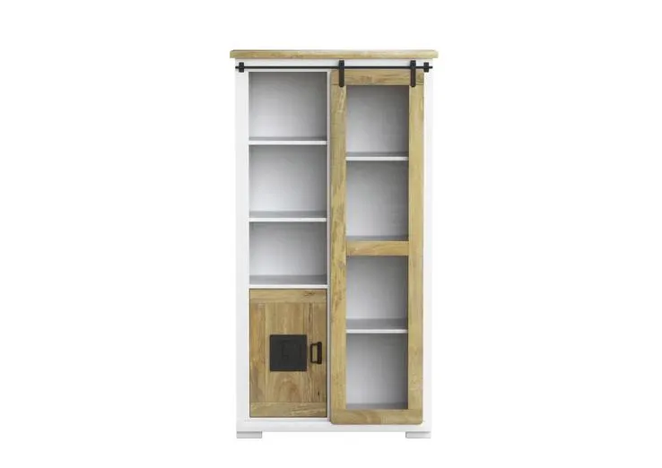 PHILL HILL Vitrine LEWIS 100 x 190 x 45 cm Mango massiv/weiß/schwarz