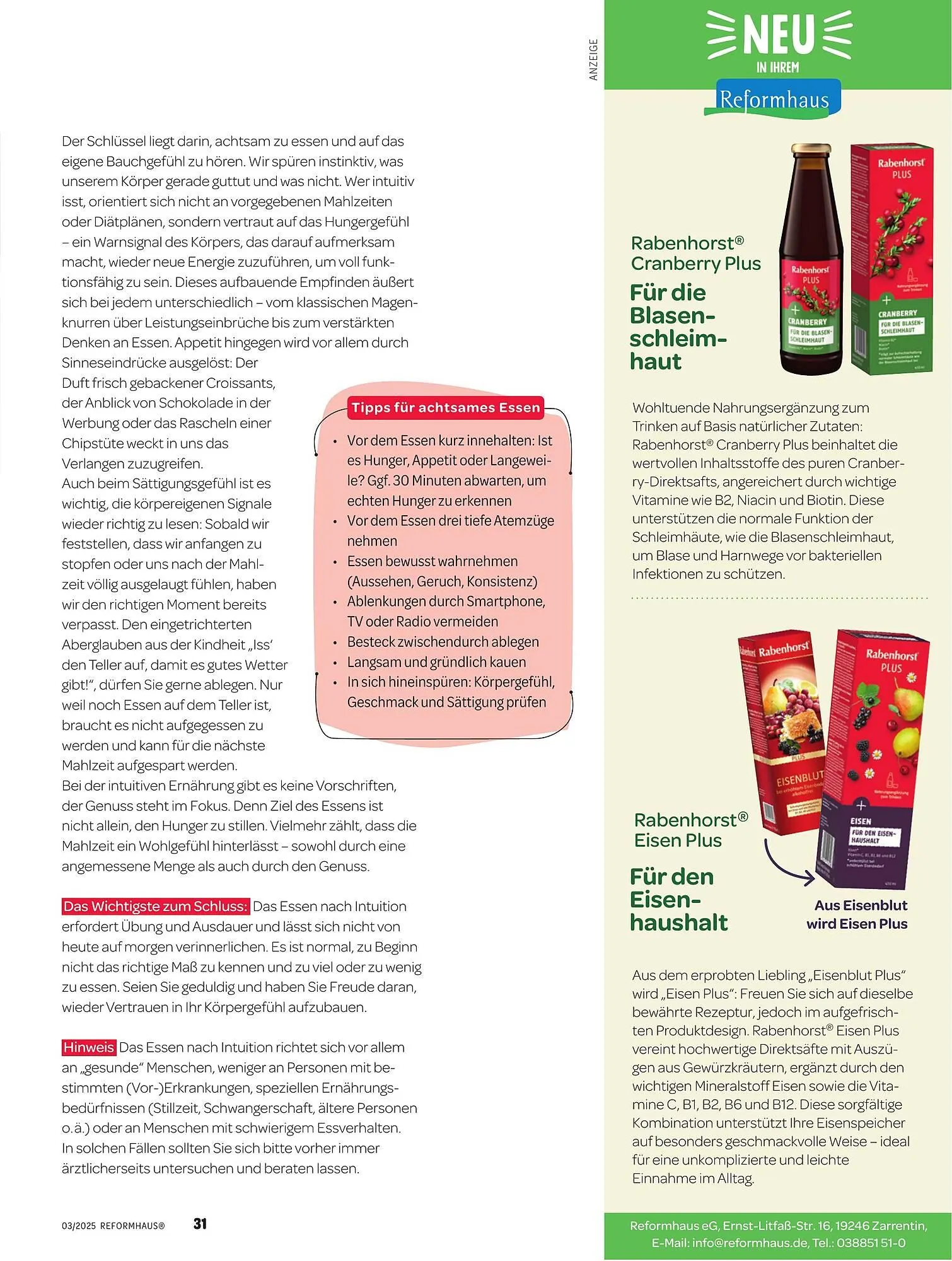 Reformhaus Prospekt von 1. März bis 31. März 2025 - Prospekt seite 31