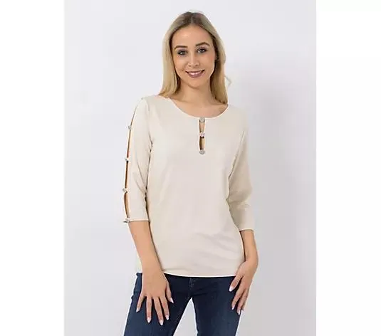 KILIAN KERNER SENSES Shirt, 3/4-Arm Schmuckknöpfe OEKO-TEX®Standard 100 figurumspielend