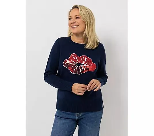 KILIAN KERNER SENSES Pullover, Langarm Paillettenkuss Kuss-Plakette figurumspielend