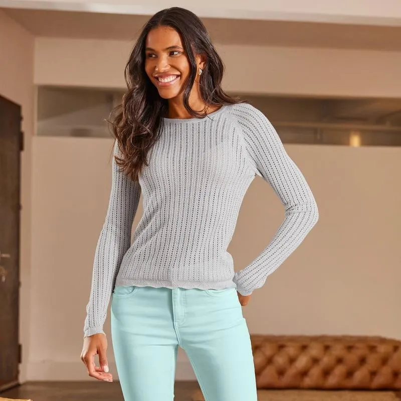 Damen-Ajour-Pullover mit Lurex-Effekt