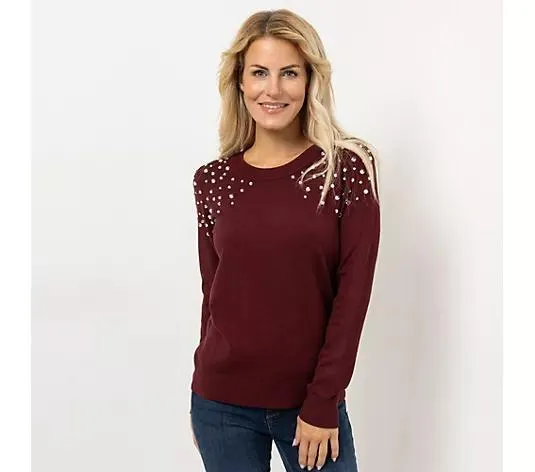 KILIAN KERNER SENSES Pullover, Langarm Rundhalsausschnitt Strass-Steine figurumspielend