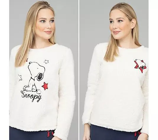 Wählen Sie Ihre Variante: LYLA Homewear 2 Pullover Flausch-Qualität Rundhalsausschnitt Snoopy-Stickerei
