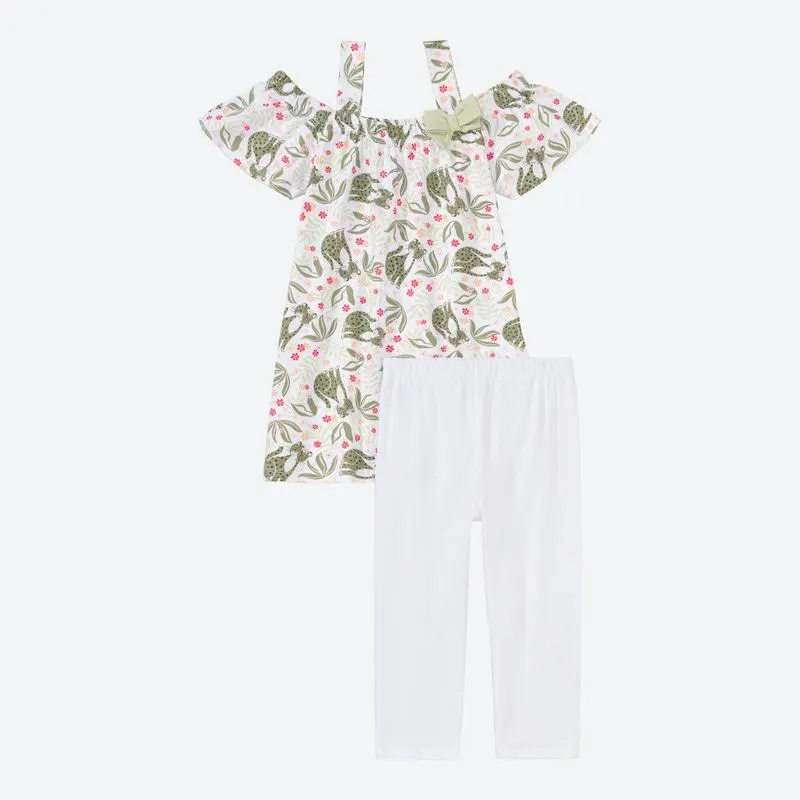 Kinder-Mädchen-Set mit Blätter-Aufdruck, 2-teilig