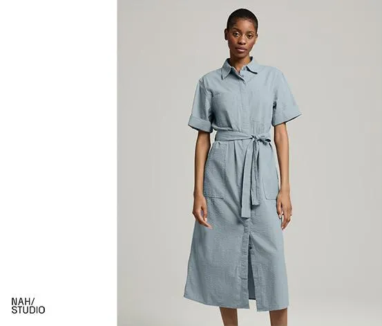 NAH/STUDIO Seersucker-Kleid | Baumwolle, Stormy Grey