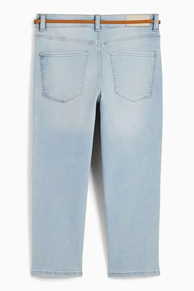 Capri jeans with belt - mid-rise waist