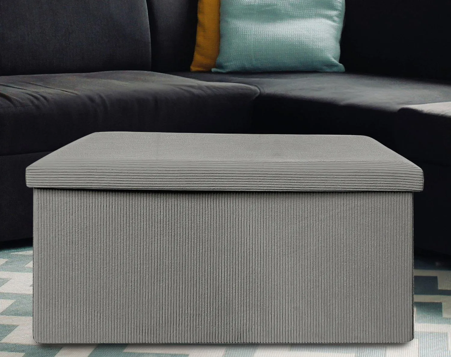 Sitztruhe aus Cordstoff 76x38x38cm Grau