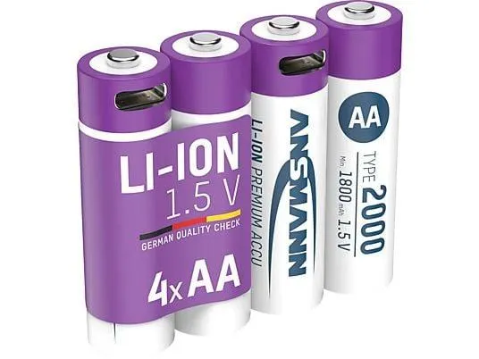 ANSMANN Typ 2000, 4 Stück Mignon AA Akku, Li-Ion, 1.5 Volt, 2000 mAh