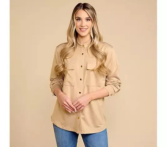 SCHIFFHAUER MUNICH® Blusenjacke, 1/1-Arm Druckknöpfe Strassmotiv im Rücken leger weit