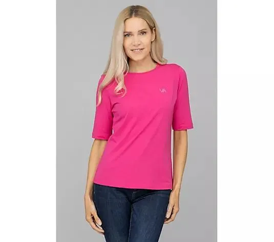 VIA MILANO Shirt, langer Halbarm Rundhalsausschnitt Strass-Logo figurumspielend